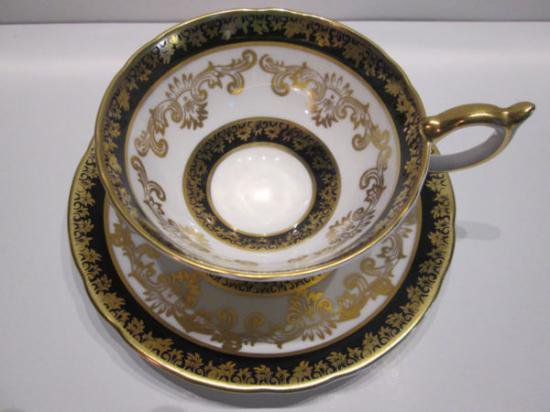 ０７５　エンズレイ　カップ＆ソーサー　（コバルトブルー＆ゴールド）