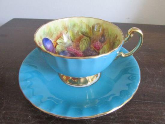 ０７９　エインズレイ カップ＆ソーサー 果樹園　（ターコイズブルー）