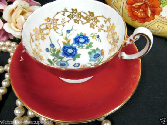 ０８３　エインズレイ　カップ＆ソーサー　花模様　（オレンジ＆ゴールド）