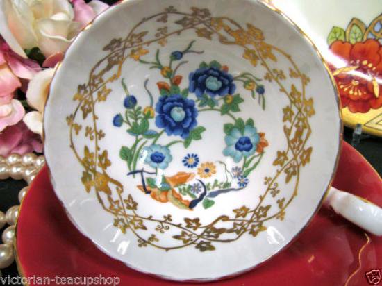 ０８３　エインズレイ　カップ＆ソーサー　花模様　（オレンジ＆ゴールド）