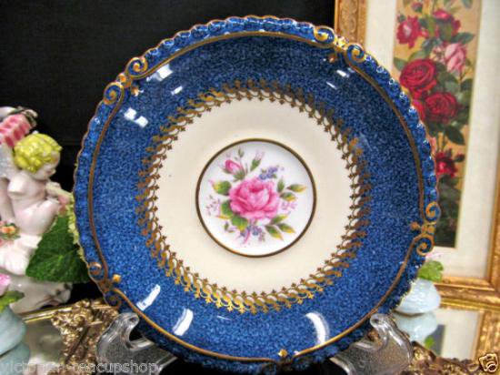 ０８５　エインズレイ　カップ＆ソーサー　ローズ　（ブルー＆ゴールド）