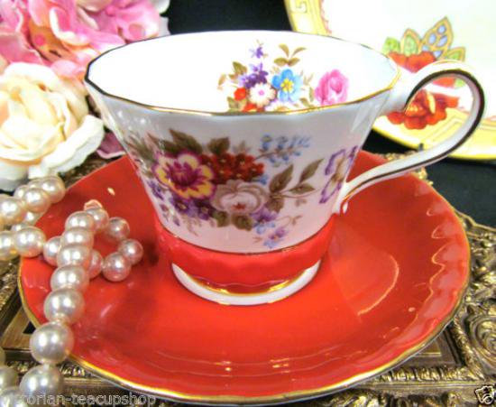 ０８８　エインズレイ　カップ＆ソーサー　花模様　（オレンジ）