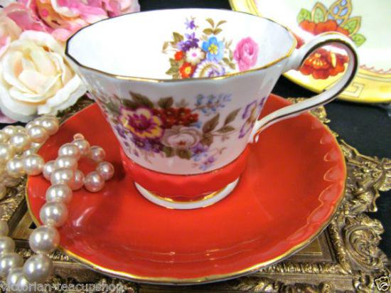 ０８８　エインズレイ　カップ＆ソーサー　花模様　（オレンジ）