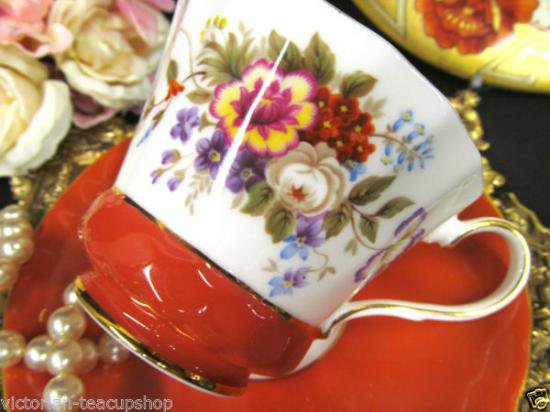 ０８８　エインズレイ　カップ＆ソーサー　花模様　（オレンジ）