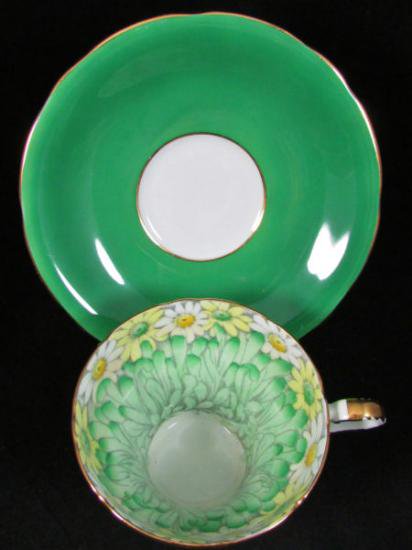 ０９１　エインズレイ　カップ＆ソーサー　デイジー　（エメラルドグリーン）
