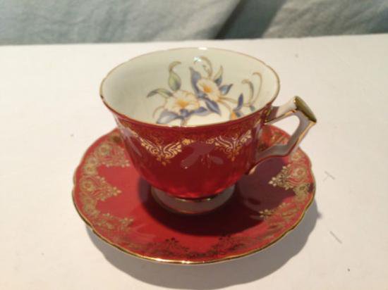 ０９９　エインズレイ　カップ＆ソーサー　フラワー（オレンジ＆ゴールド）