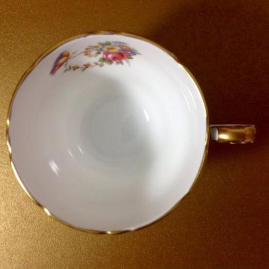 １０２　エインズレイ　カップ＆ソーサー　フラワーモチーフ（ジェイドグリーン＆ゴールドフィリグリー）