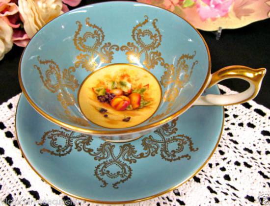 １０８　エンズレイ　カップ＆ソーサー　果樹園　（ライトブルー）