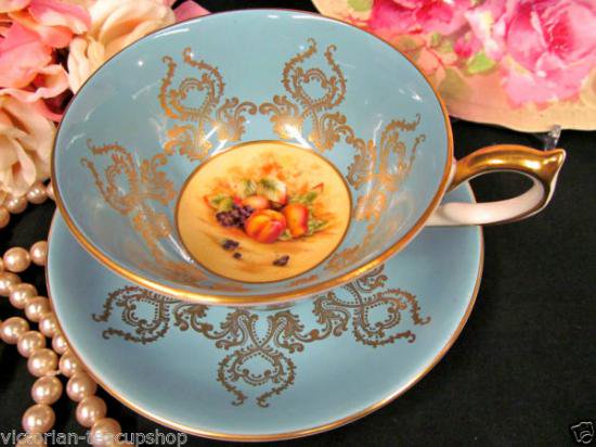 １０８　エンズレイ　カップ＆ソーサー　果樹園　（ライトブルー）