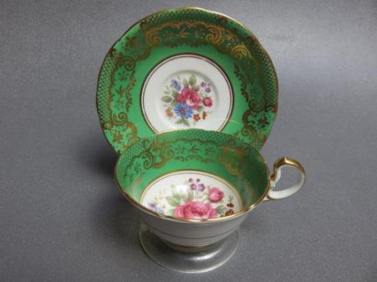 １１６　エインズレイ　カップ＆ソーサー　フローラルブーケ　（エメラルドグリーン）