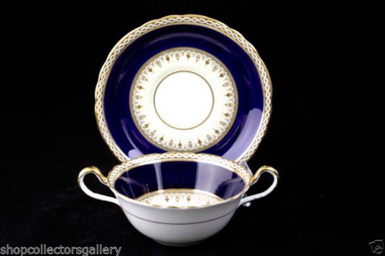 １３７　エンズレイ　コバルトのスープカップ/ボウル＆ソーサー