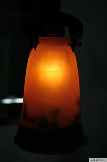 ０２２　ミューラー兄弟　アンティークランプ　フランス　アールデコ　オレンジと青の被せガラスランプ