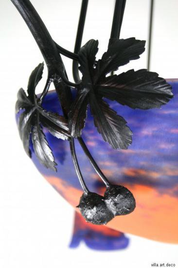 ０２２　ミューラー兄弟　アンティークランプ　フランス　アールデコ　オレンジと青の被せガラスランプ