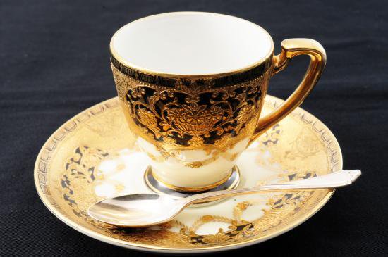 ００２　オールドノリタケ・金盛藍線帯華装飾紋　キャビネットカップ