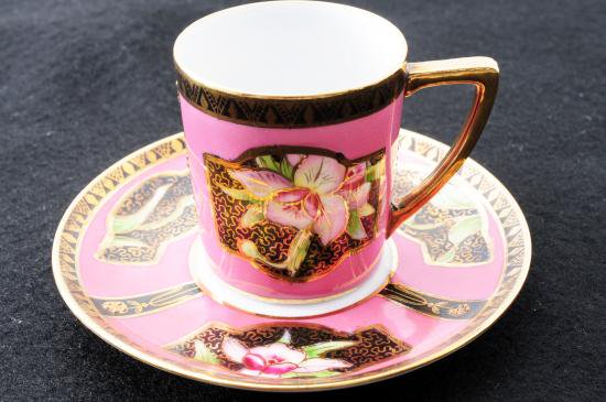００５　オールド ノリタケ金盛ピンク蘭の花　カップ＆ソーサーセット