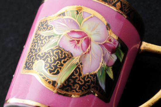 ００５　オールド ノリタケ金盛ピンク蘭の花　カップ＆ソーサーセット