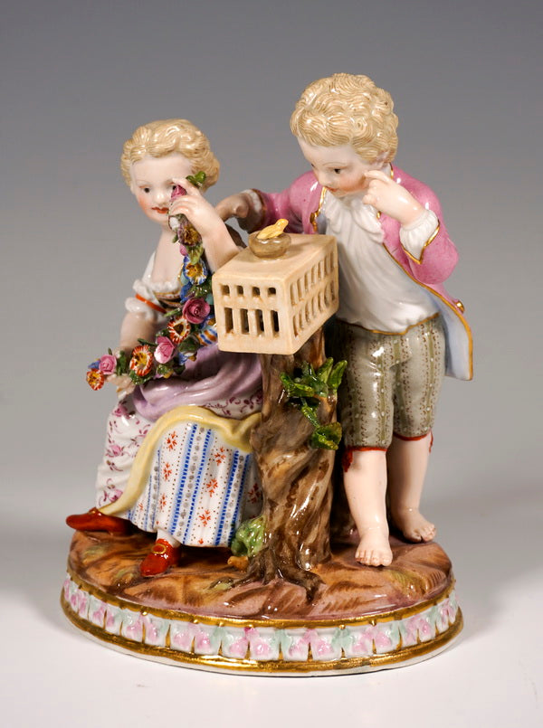 マイセン人形(MEISSEN)四季シリーズより春の寓意「庭師の子供たちと小鳥の巣」