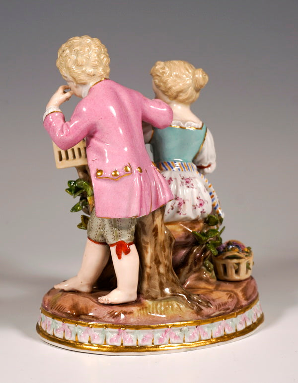 マイセン人形(MEISSEN)四季シリーズより春の寓意「庭師の子供たちと小鳥の巣」