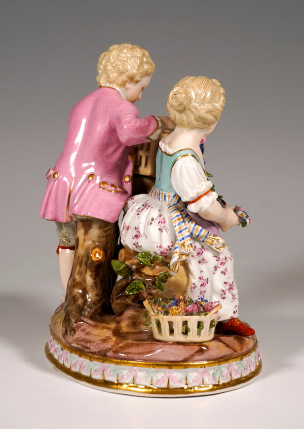 マイセン人形(MEISSEN)四季シリーズより春の寓意「庭師の子供たちと小鳥の巣」