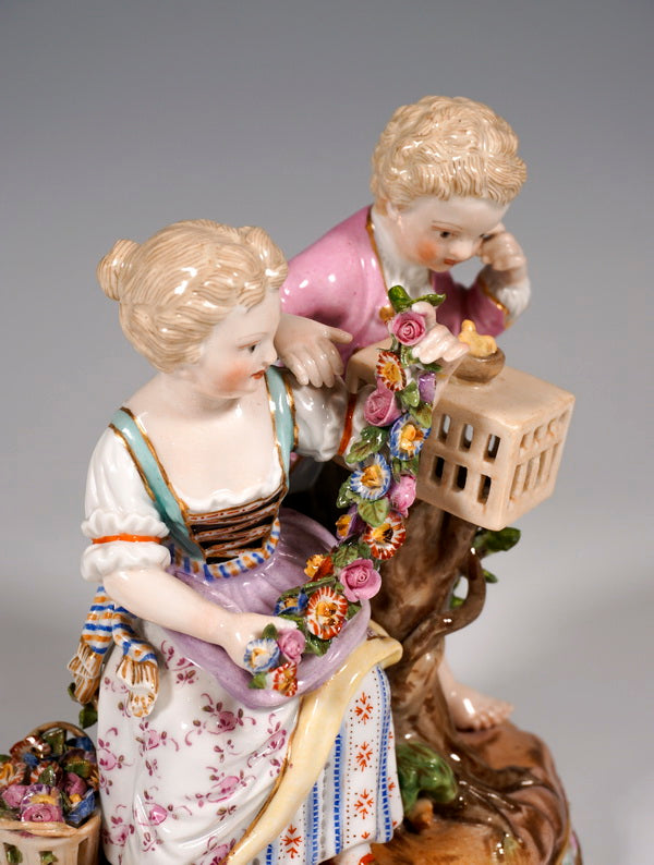 マイセン人形(MEISSEN)四季シリーズより春の寓意「庭師の子供たちと小鳥の巣」