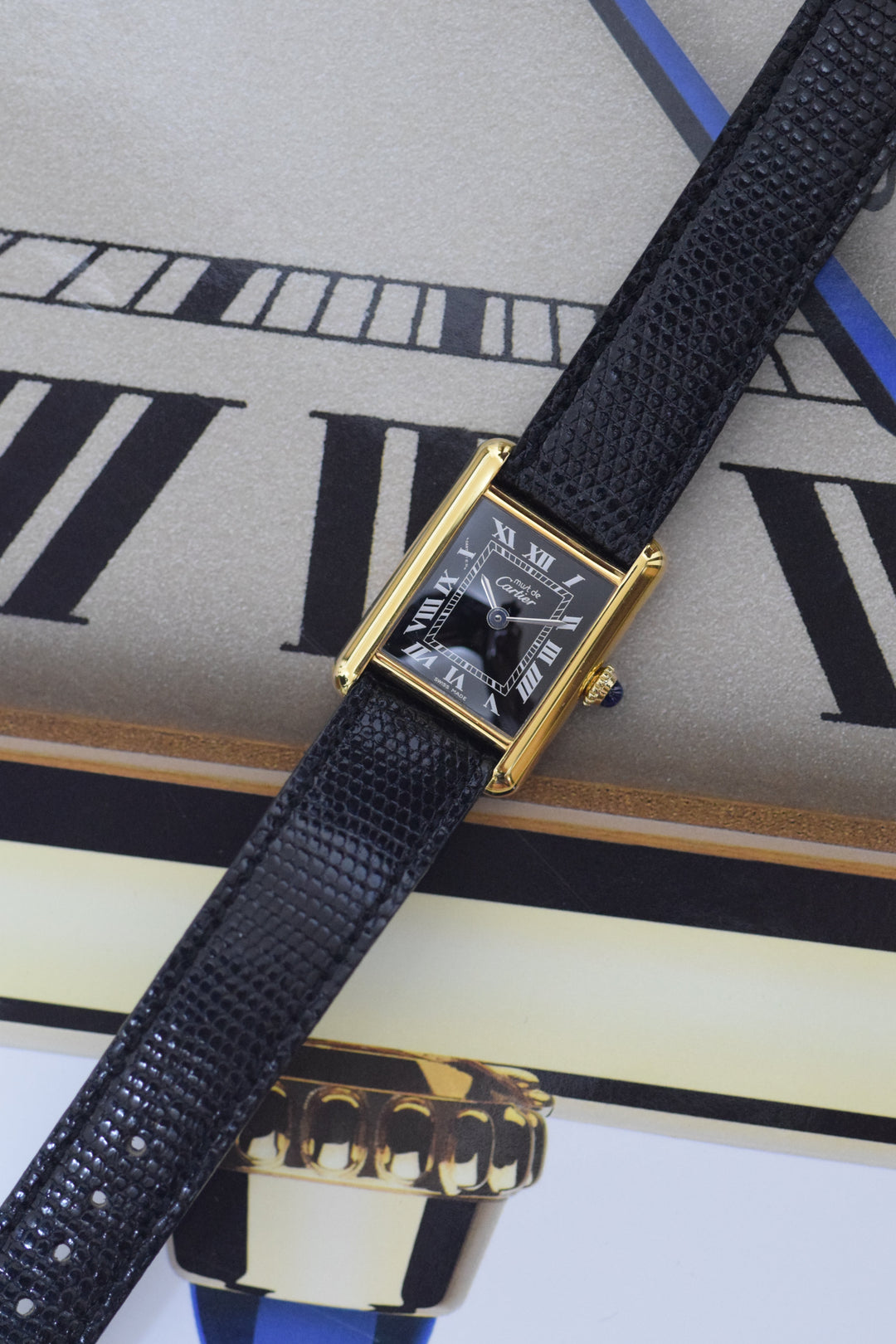 『国際永久保証書付き』マスト ドゥ カルティエ タンク　レディースヴィンテージウォッチ ブラック SMサイズ 手巻 純銀に18Kヴェルメイユ