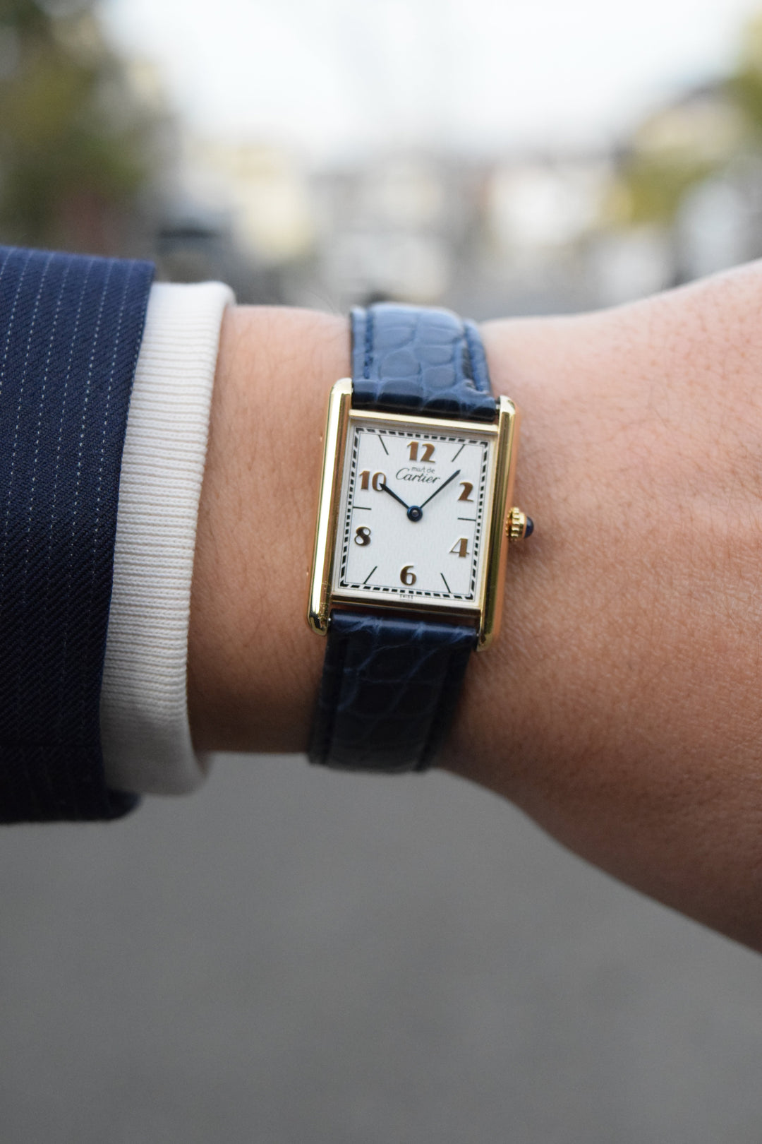 廃盤マスト ドゥ カルティエ タンク　ユニセックス ヴィンテージウォッチ 飛びアラビア LMサイズ 純銀に18Kヴェルメイユ