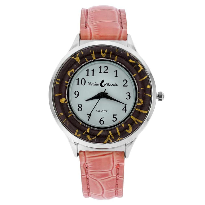 イタリア製 ベネチアングラス（ヴェネチア、ムラノガラス）ゴールドリーフ腕時計　レザーバンド