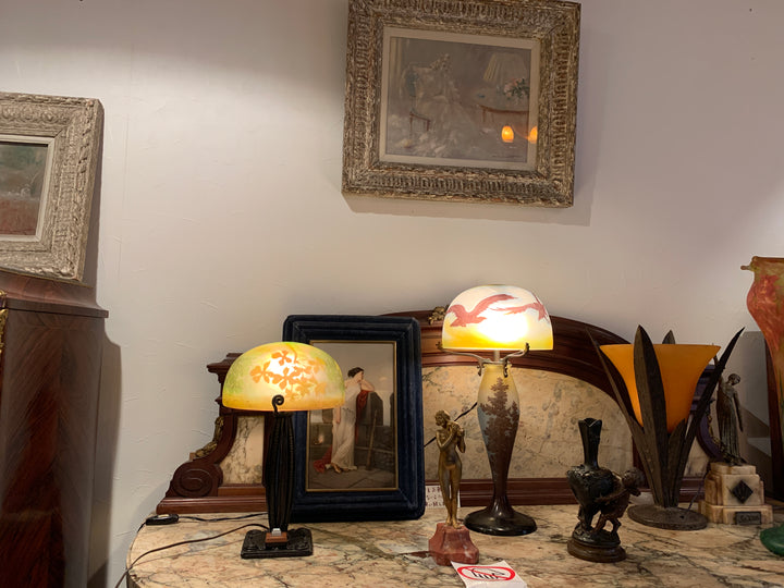 エミールガレ　シュガーパインの葉のアンティークテーブルランプ（アールヌーボー時代）