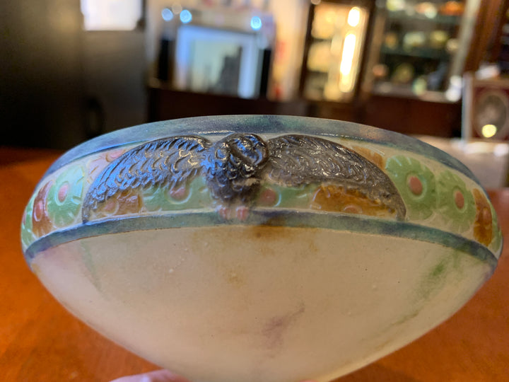 アルジー・ルソー　ワシが描かれたコンポート型ガラス器