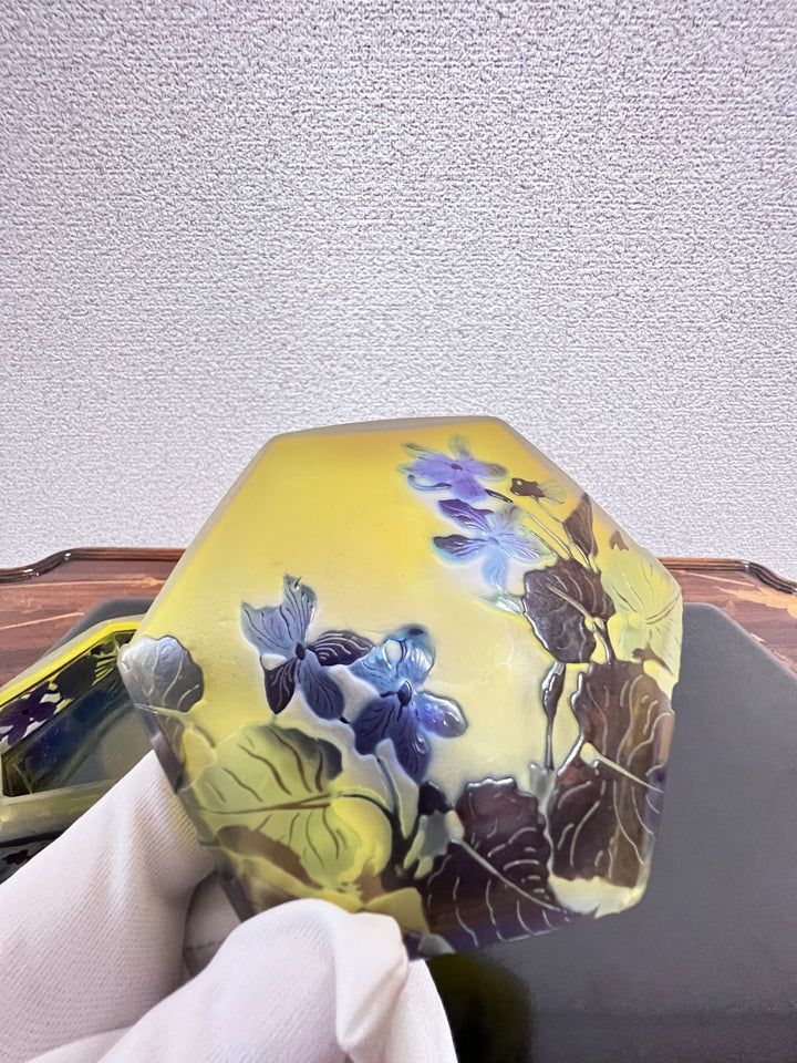 エミールガレ スミレの花のオクタゴン型小物入れ（ボンボニエール）アールヌーボー期