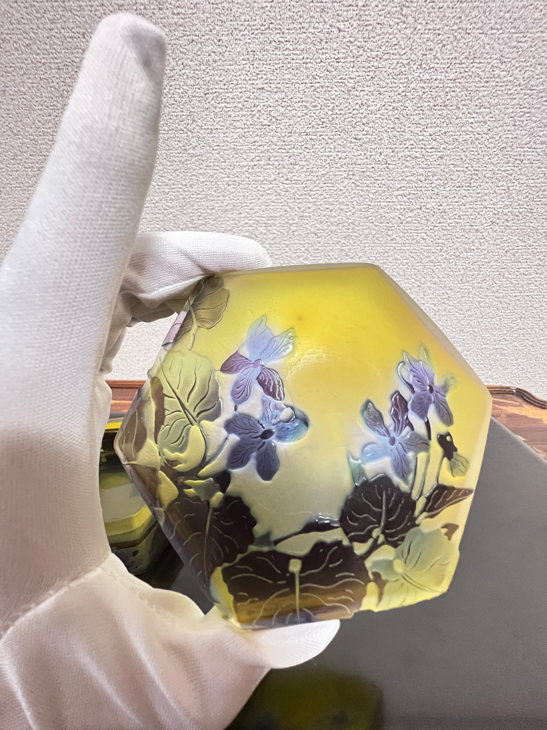 エミールガレ スミレの花のオクタゴン型小物入れ（ボンボニエール）アールヌーボー期