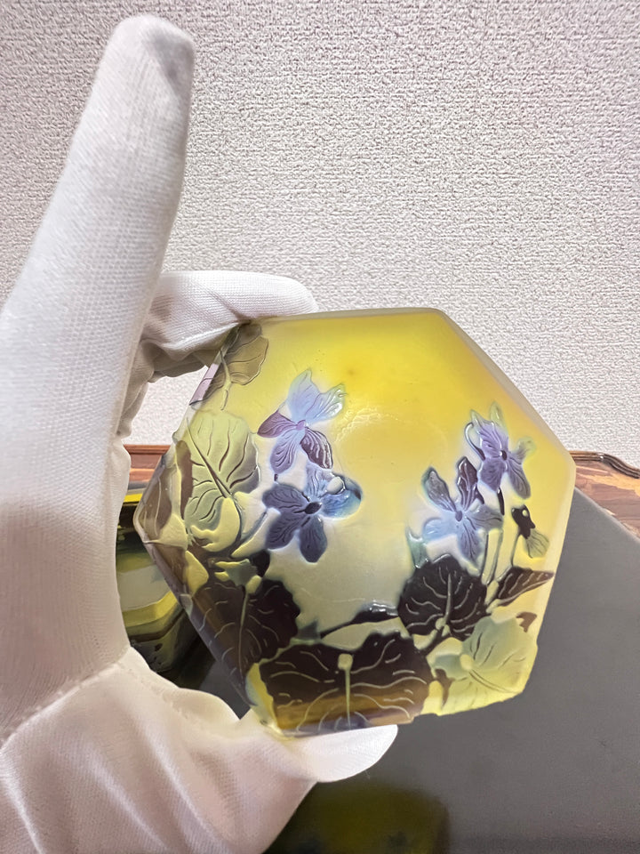 エミールガレ スミレの花のオクタゴン型小物入れ（ボンボニエール）アールヌーボー期