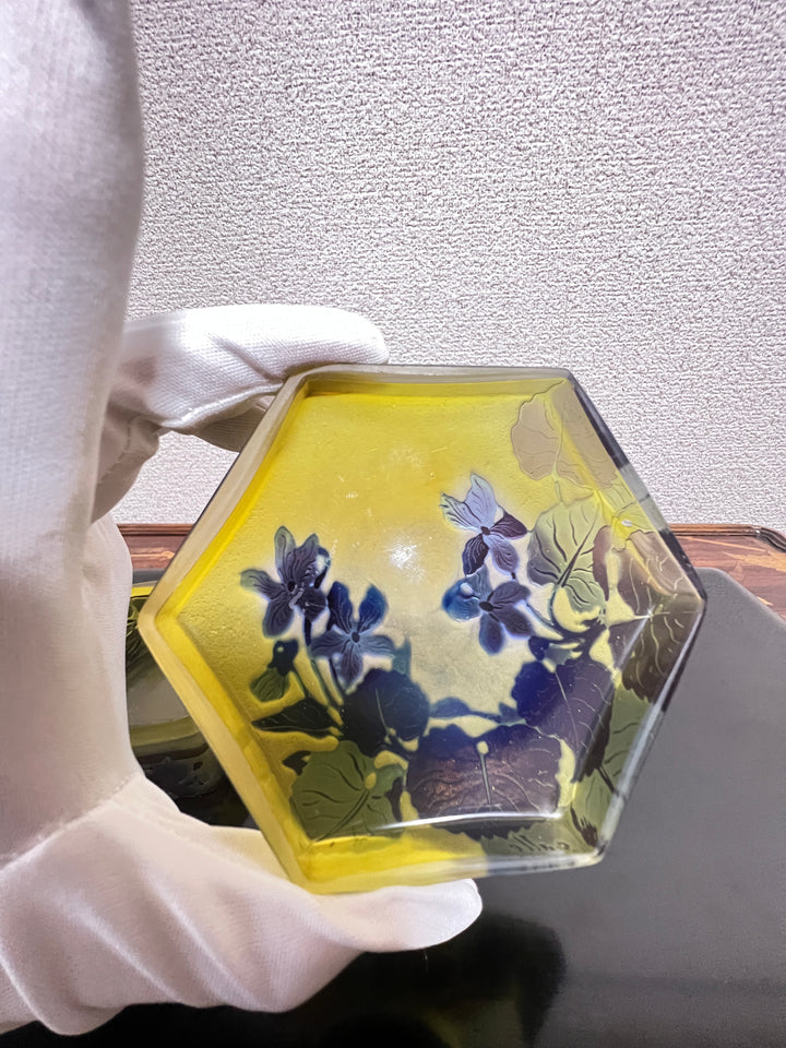 エミールガレ スミレの花のオクタゴン型小物入れ（ボンボニエール）アールヌーボー期