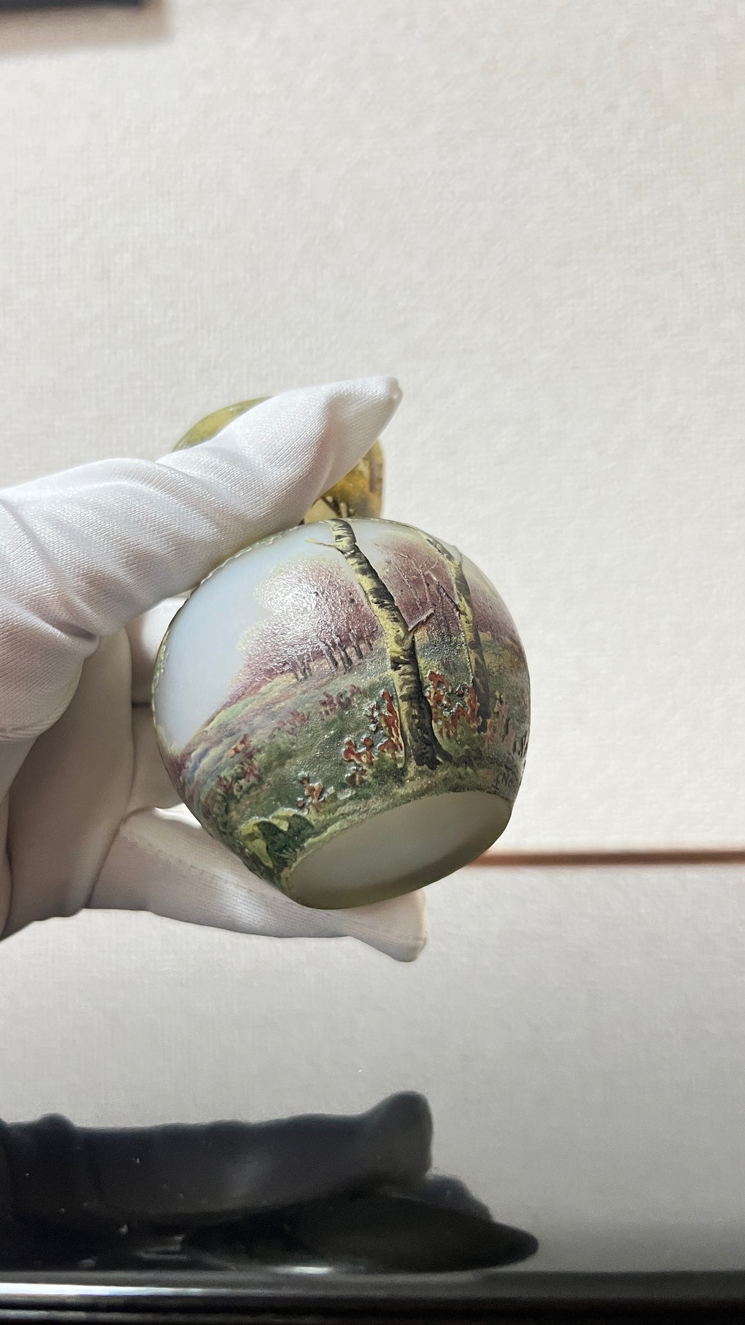 ドーム兄弟（ドームナンシー）白樺の木が描かれた風景のコロン型花瓶　アールヌーボー期