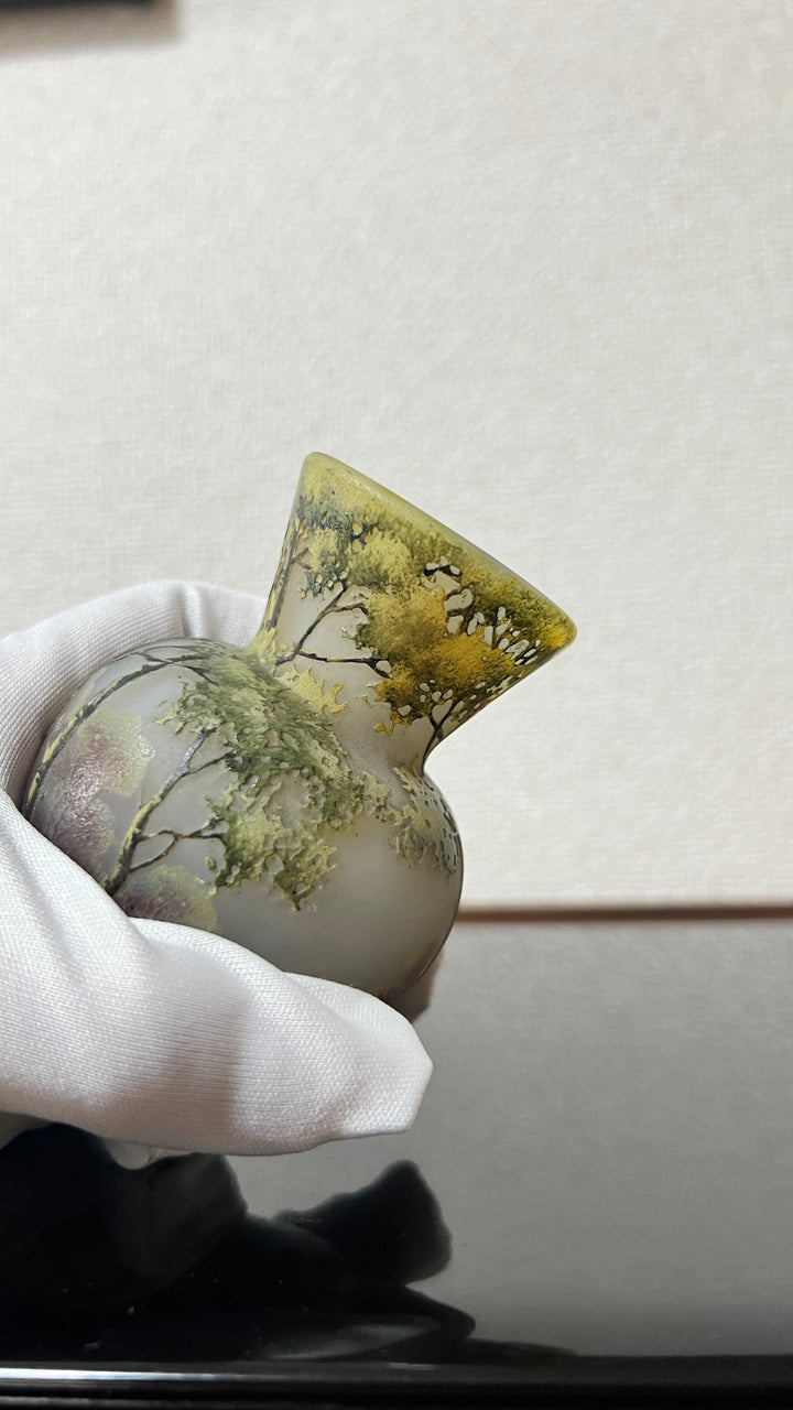 ドーム兄弟（ドームナンシー）白樺の木が描かれた風景のコロン型花瓶　アールヌーボー期