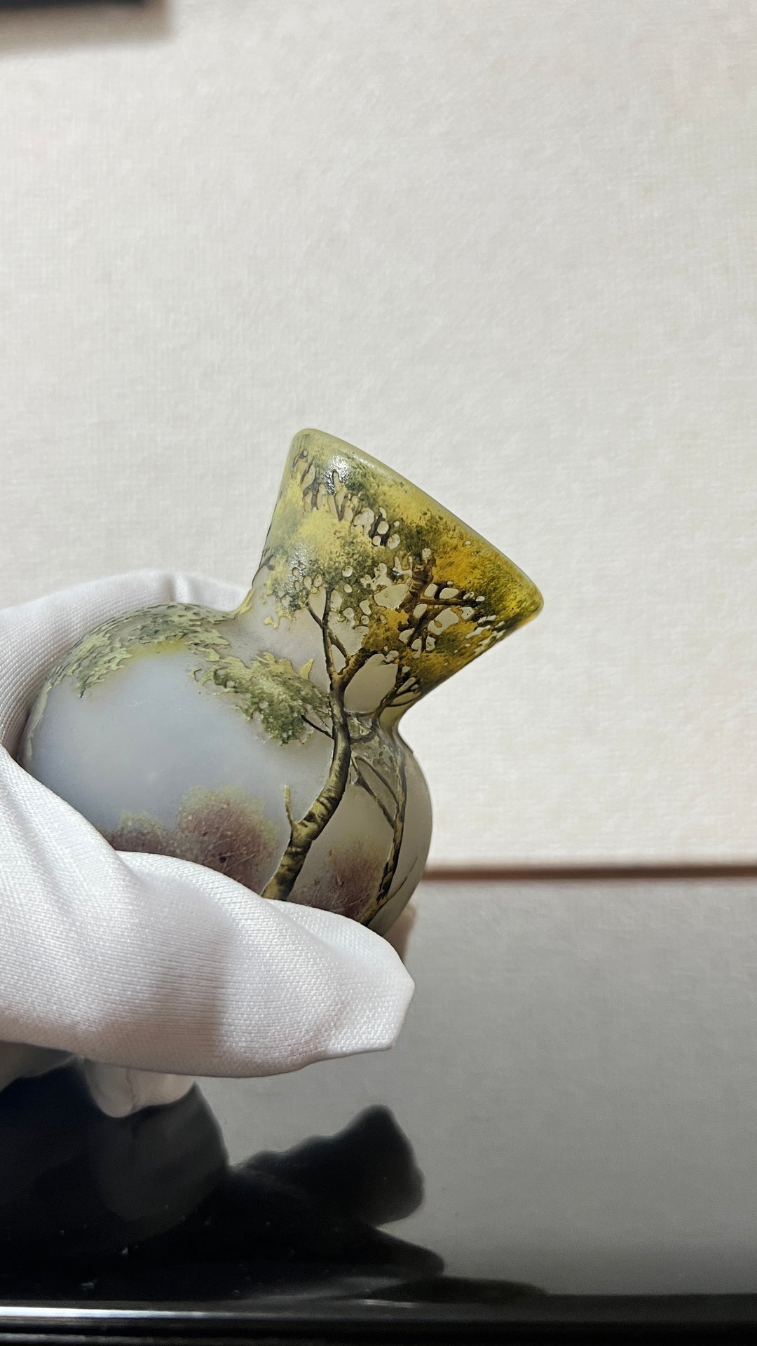 ドーム兄弟（ドームナンシー）白樺の木が描かれた風景のコロン型花瓶　アールヌーボー期