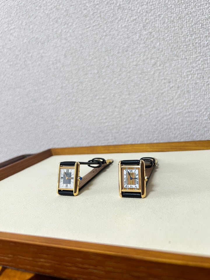 マスト ドゥ カルティエ タンク　レディースヴィンテージウォッチSMサイズ スターリングシルバーに18Kヴェルメイユ　マルチストライプ