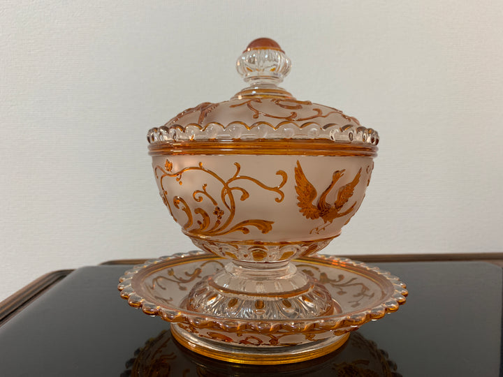 オールドバカラの大作！白鳥が描かれたコンポート(小物入れ)　19世紀名作ルネッサンス時代の作品