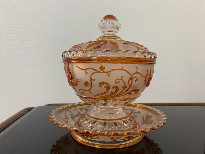 オールドバカラの大作！白鳥が描かれたコンポート(小物入れ)　19世紀名作ルネッサンス時代の作品