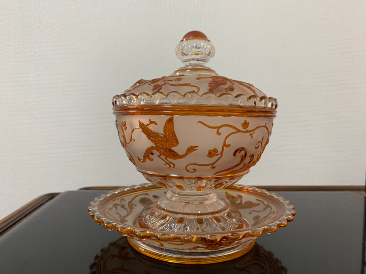 オールドバカラの大作！白鳥が描かれたコンポート(小物入れ)　19世紀名作ルネッサンス時代の作品