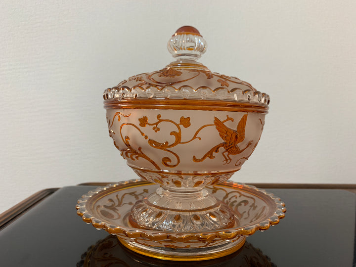 オールドバカラの大作！白鳥が描かれたコンポート(小物入れ)　19世紀名作ルネッサンス時代の作品