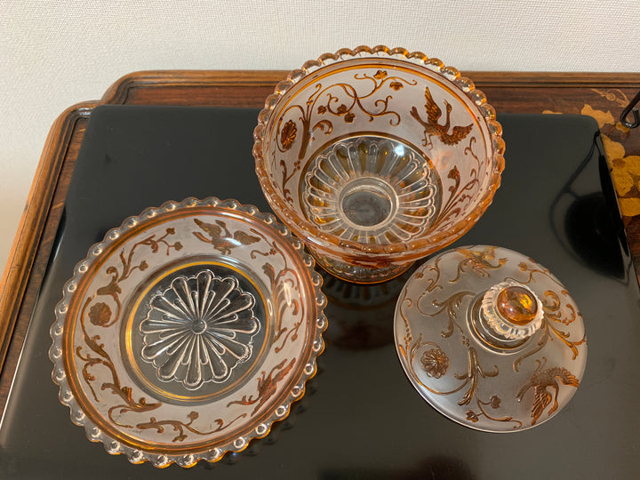 オールドバカラの大作！白鳥が描かれたコンポート(小物入れ)　19世紀名作ルネッサンス時代の作品