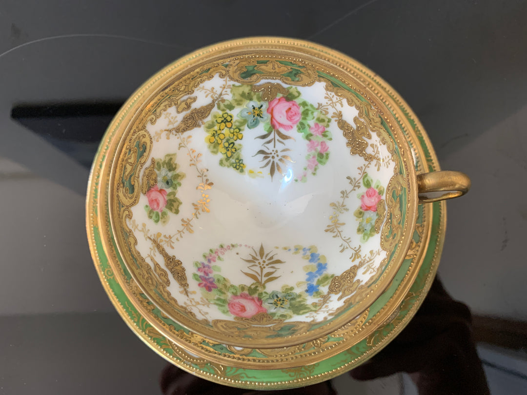 オールドノリタケ アールヌーボー様式 ピンクローズと金彩のティーカップ