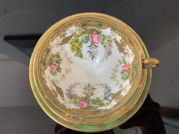 オールドノリタケ アールヌーボー様式 ピンクローズと金彩のティーカップ