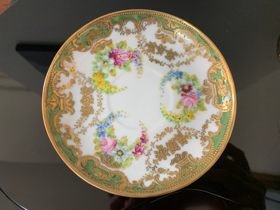 オールドノリタケ アールヌーボー様式 ピンクローズと金彩のティーカップ