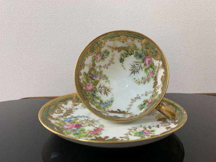 オールドノリタケ アールヌーボー様式 ピンクローズと金彩のティーカップ２