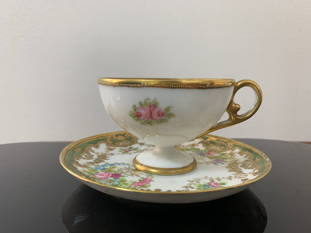 オールドノリタケ アールヌーボー様式 ピンクローズと金彩のティーカップ２