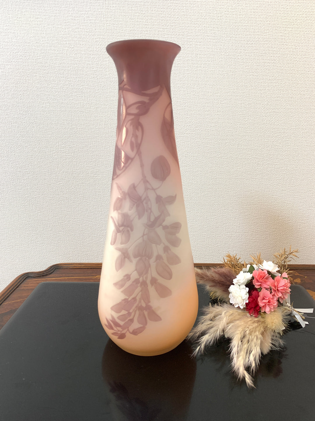 エミールガレ　藤の花のピンクの花瓶（スターガレ時代）