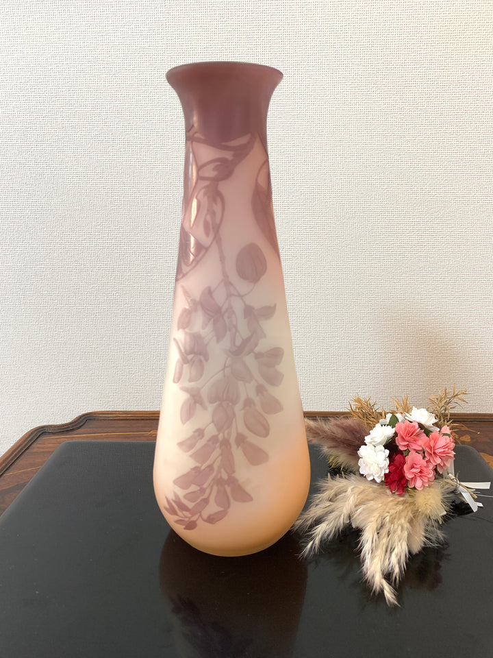 エミールガレ　藤の花のピンクの花瓶（スターガレ時代）