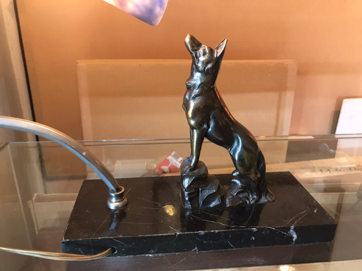 ミューラー兄弟　犬のブロンズのアンティークテーブルランプ